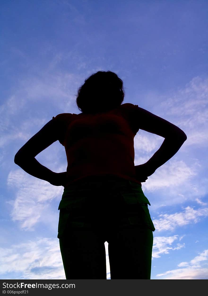 Girl posing on background sky. Girl posing on background sky