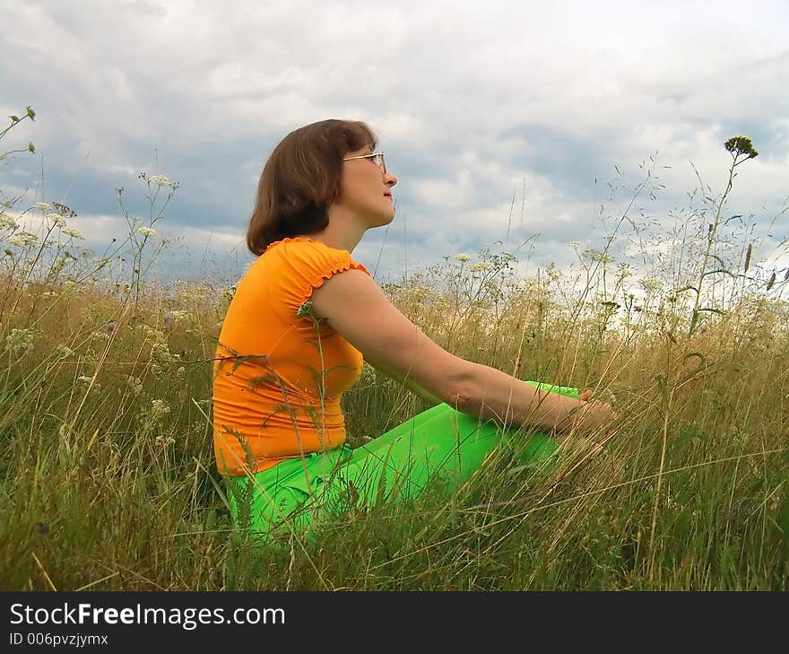 Girl reposes on grass. Girl reposes on grass