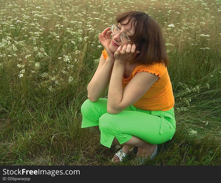 Girl reposes on grass. Girl reposes on grass