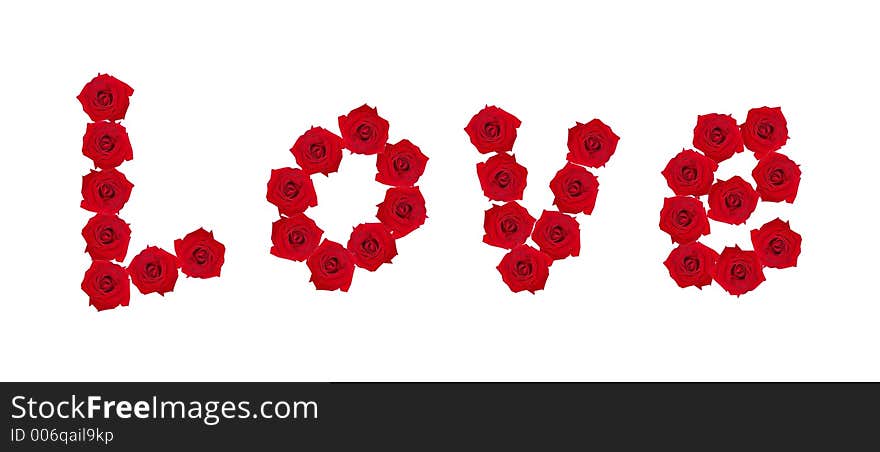 Love written with red roses.