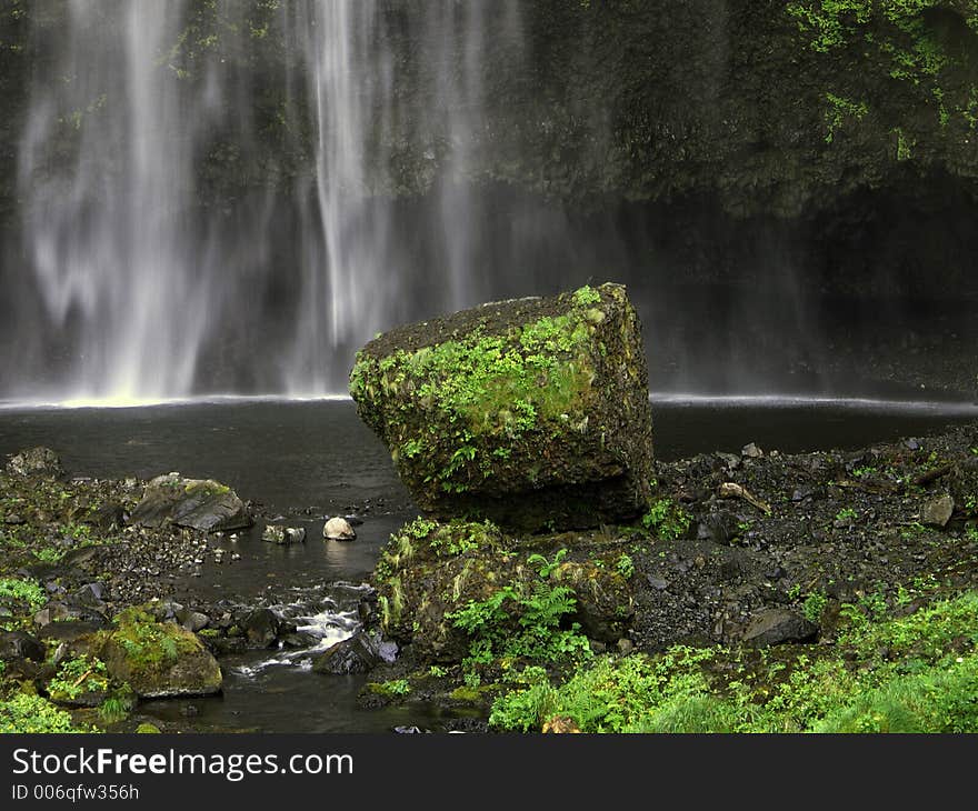 The bottom of Latourell Falls in the Columbia River Gorge after plunging 249 feet over a basalt cliff before flowing into the Columbia River near Portland, Oregon USA