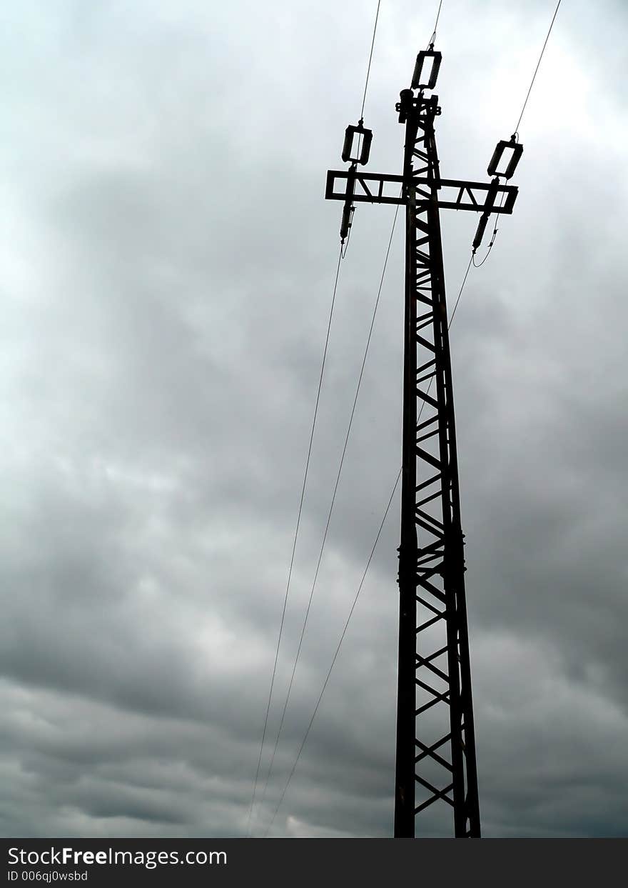 High voltage power transmission tower. High voltage power transmission tower