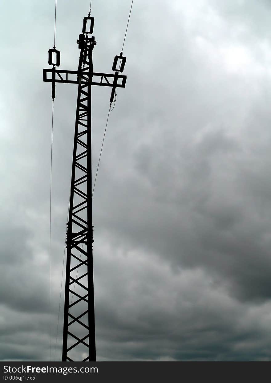 High voltage power transmission tower. High voltage power transmission tower