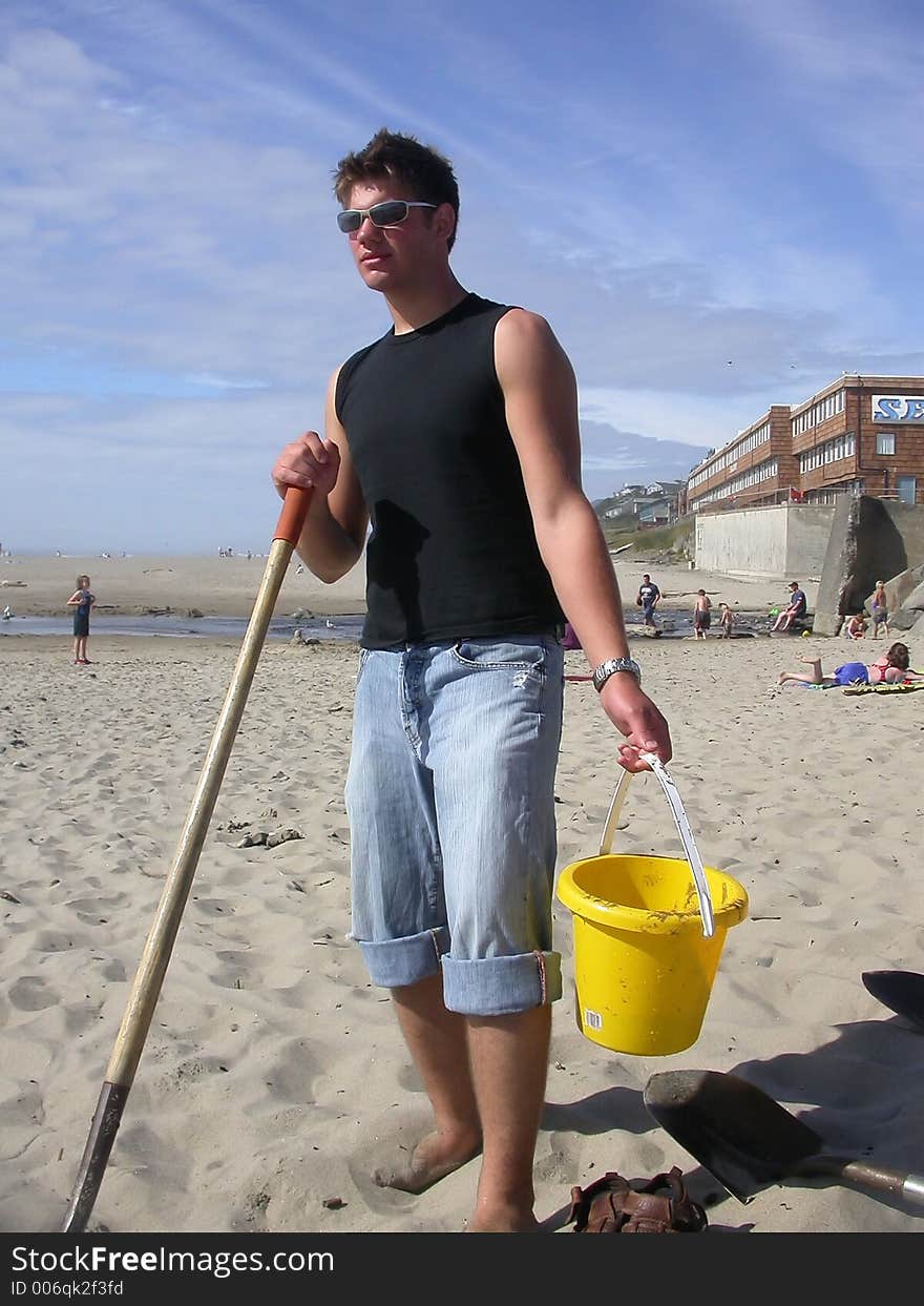 Jonny posing for the camera before he builds a sand castle on the beach in Lincoln City, Oregon. Jonny posing for the camera before he builds a sand castle on the beach in Lincoln City, Oregon