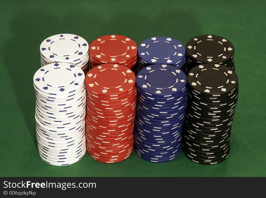 Casino Chips, Two Rows, Eight Stacks