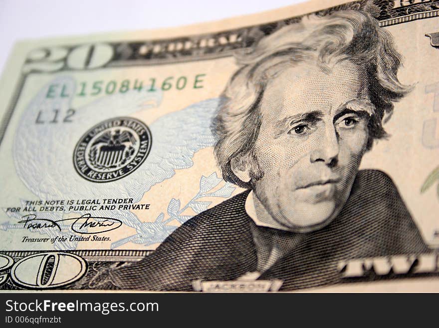 American twenty dollar in closeup. American twenty dollar in closeup