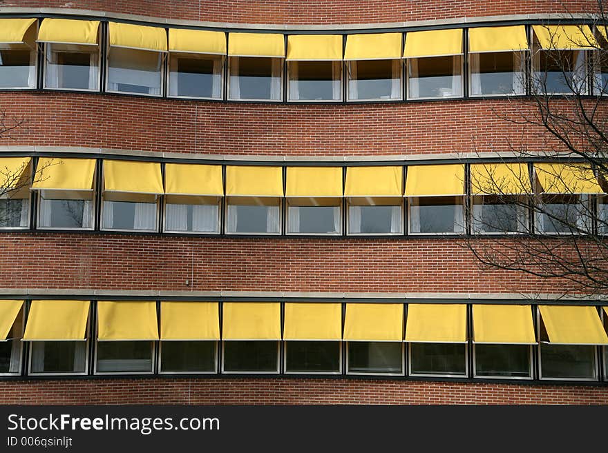 Modern buildings, with yellow shutters