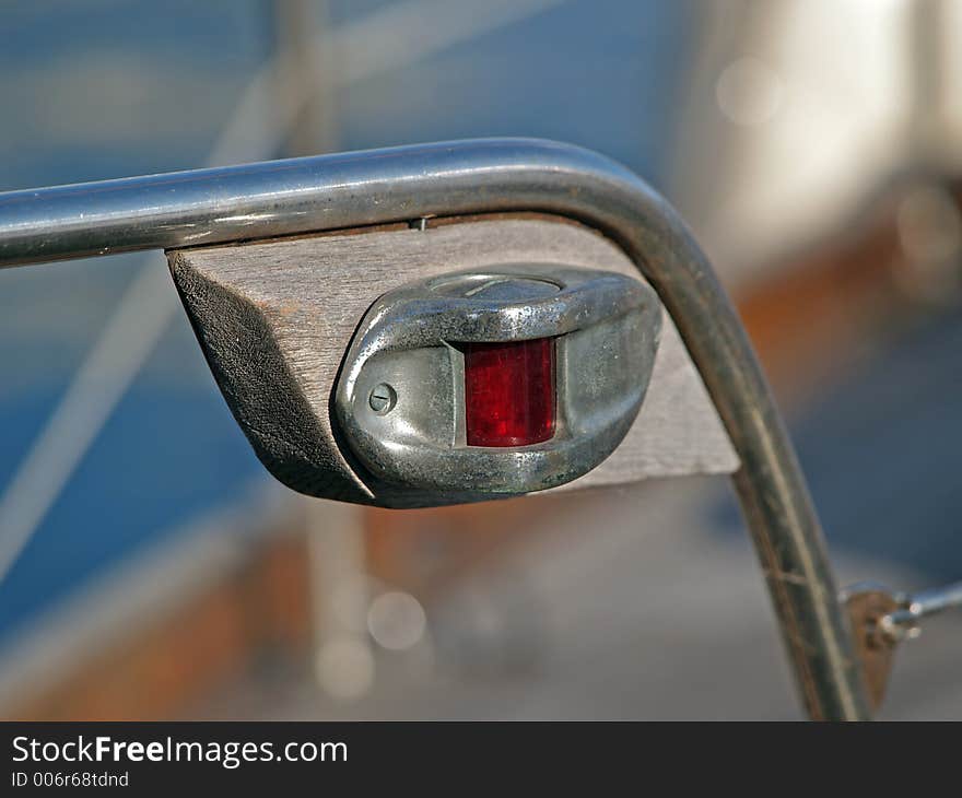 A red signal lamp on a yacht