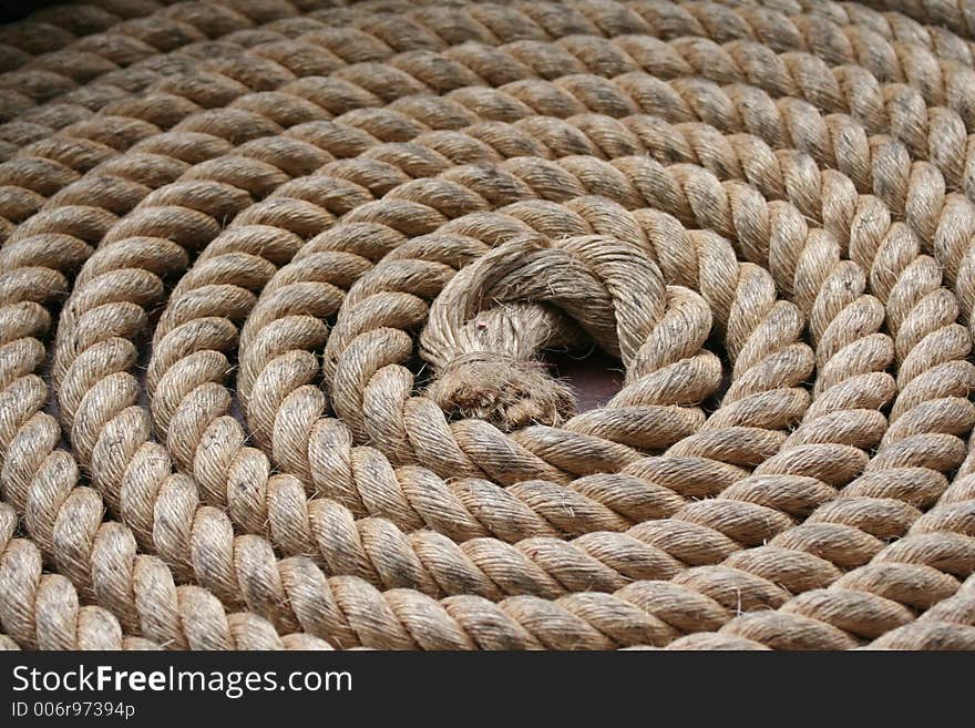 Circular cordage background on a boat