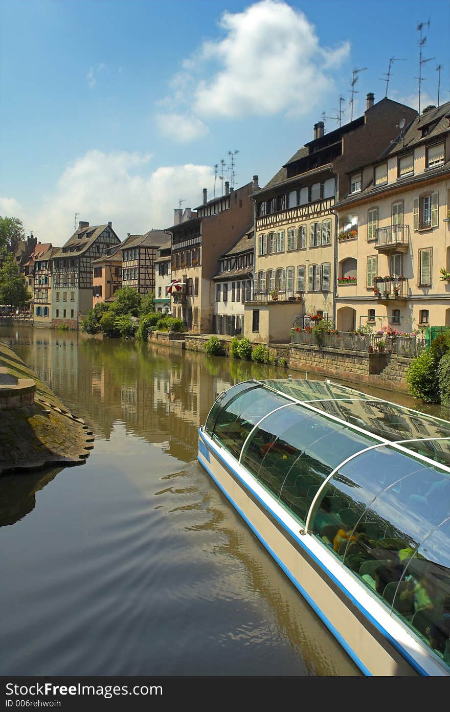 Barge on canal in strasbourg