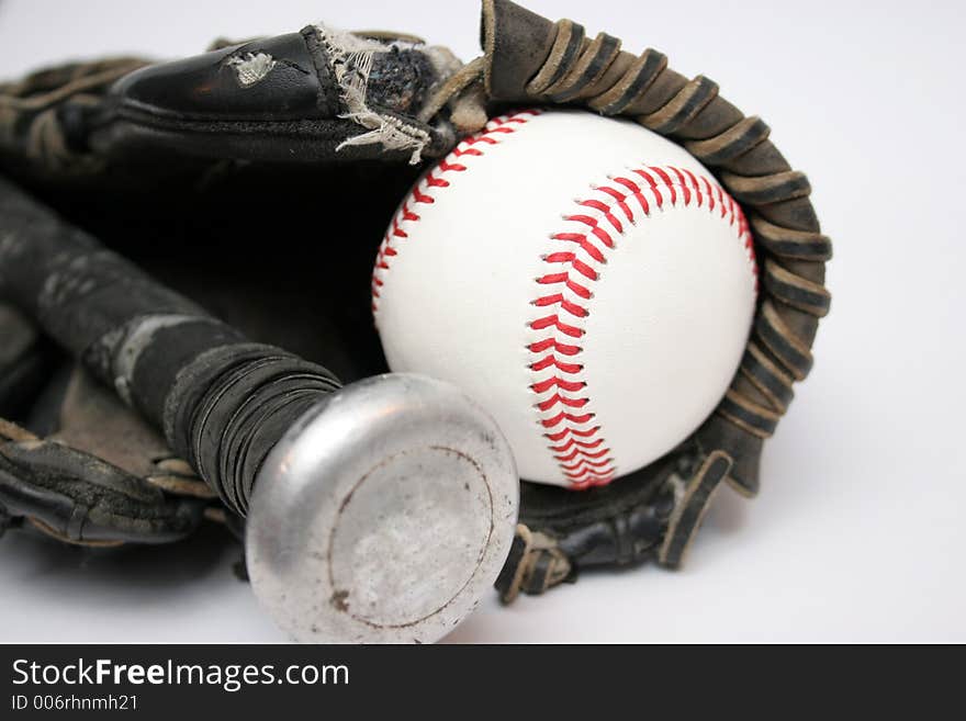 Baseballs, Glove and Bat in isolated