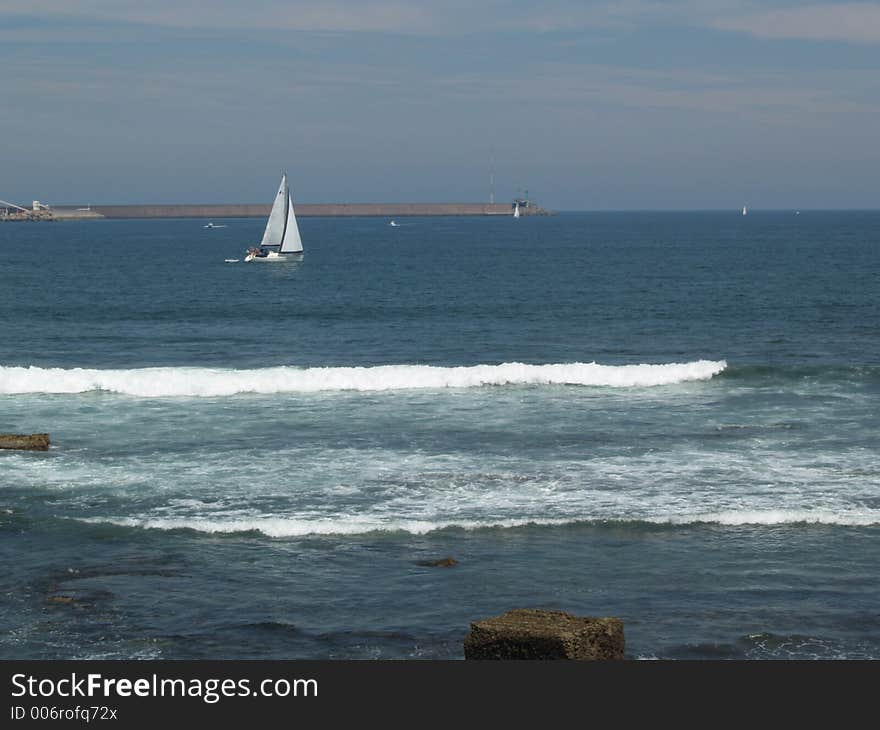 Ship on the blue sea. Ship on the blue sea