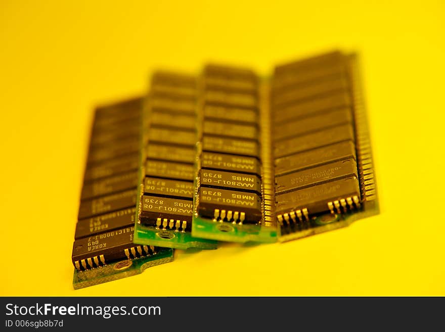 Memory cards on yellow background