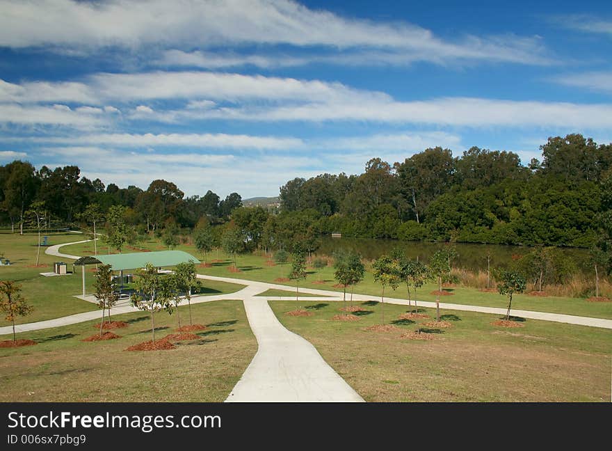 Large park and playground with endless blue sky. Large park and playground with endless blue sky