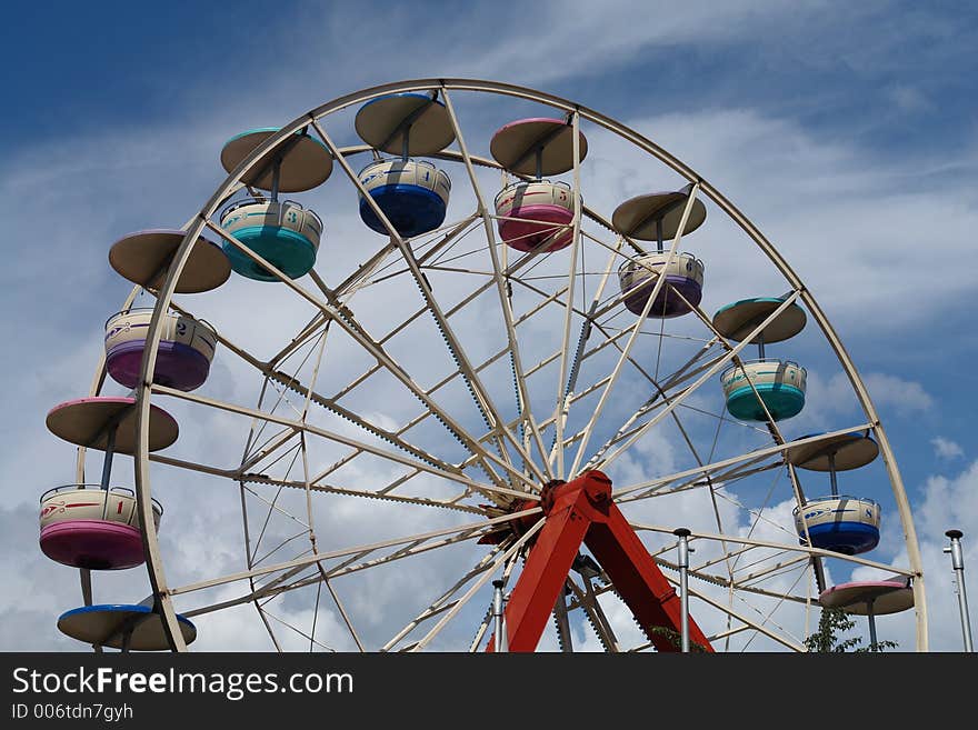 This Ferris wheel from the 1970s still has the original colors in its cars. This Ferris wheel from the 1970s still has the original colors in its cars.