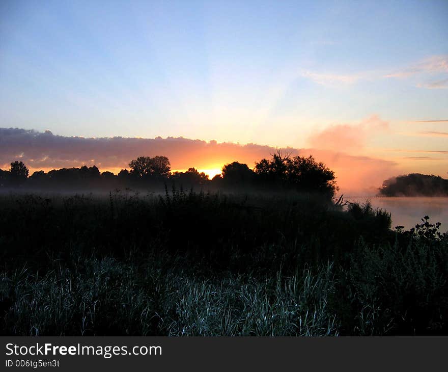 Beautiful sunrise on the river. Beautiful sunrise on the river