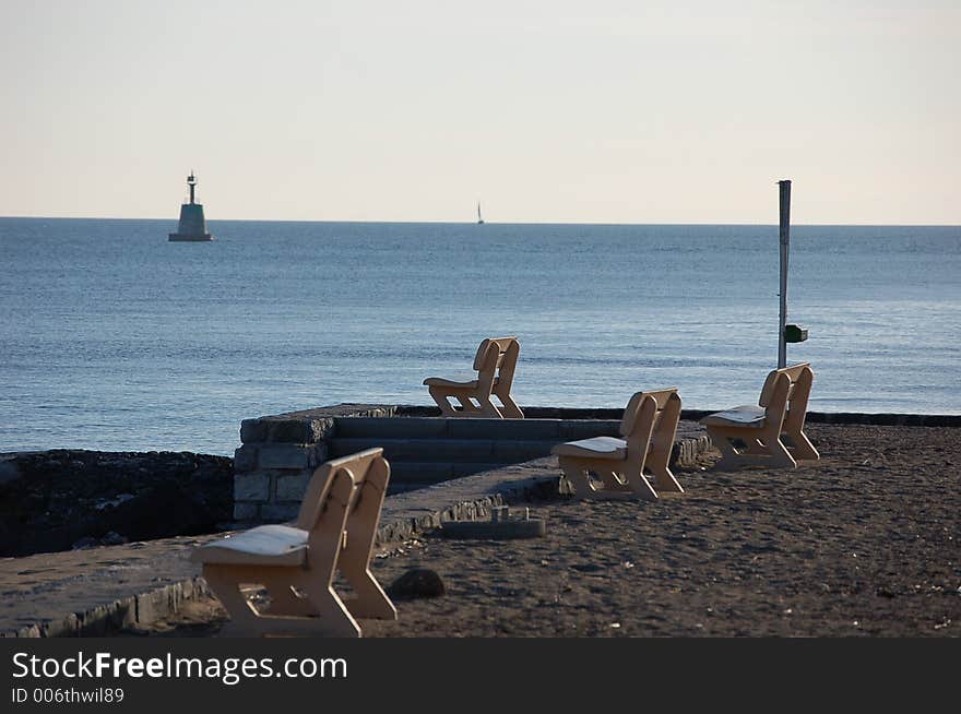 Benches by the sea