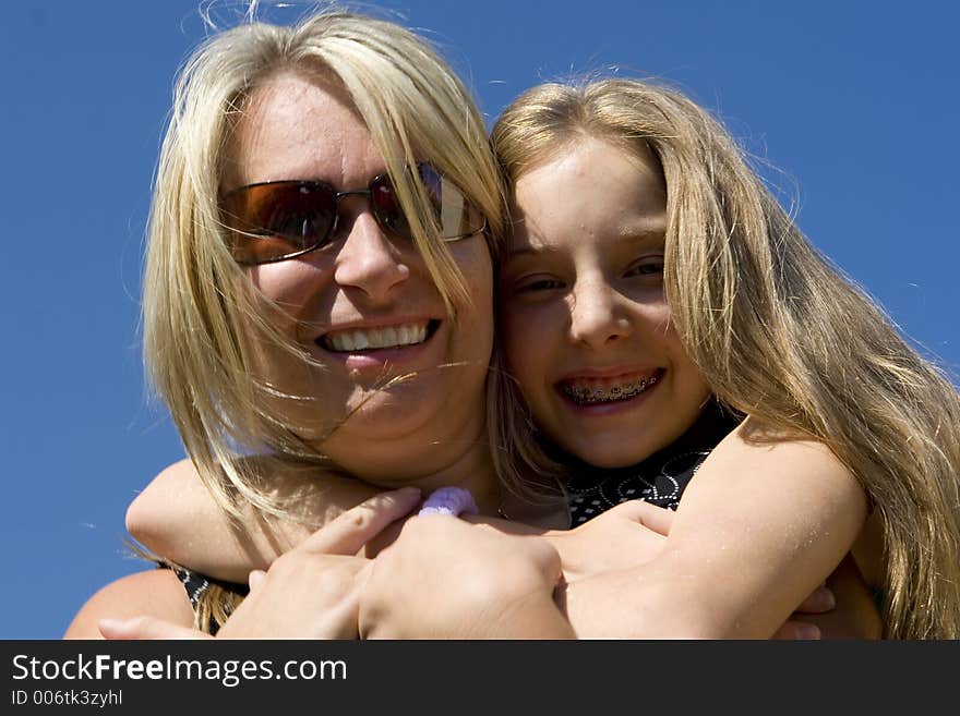 Girl with mother on sky. Girl with mother on sky