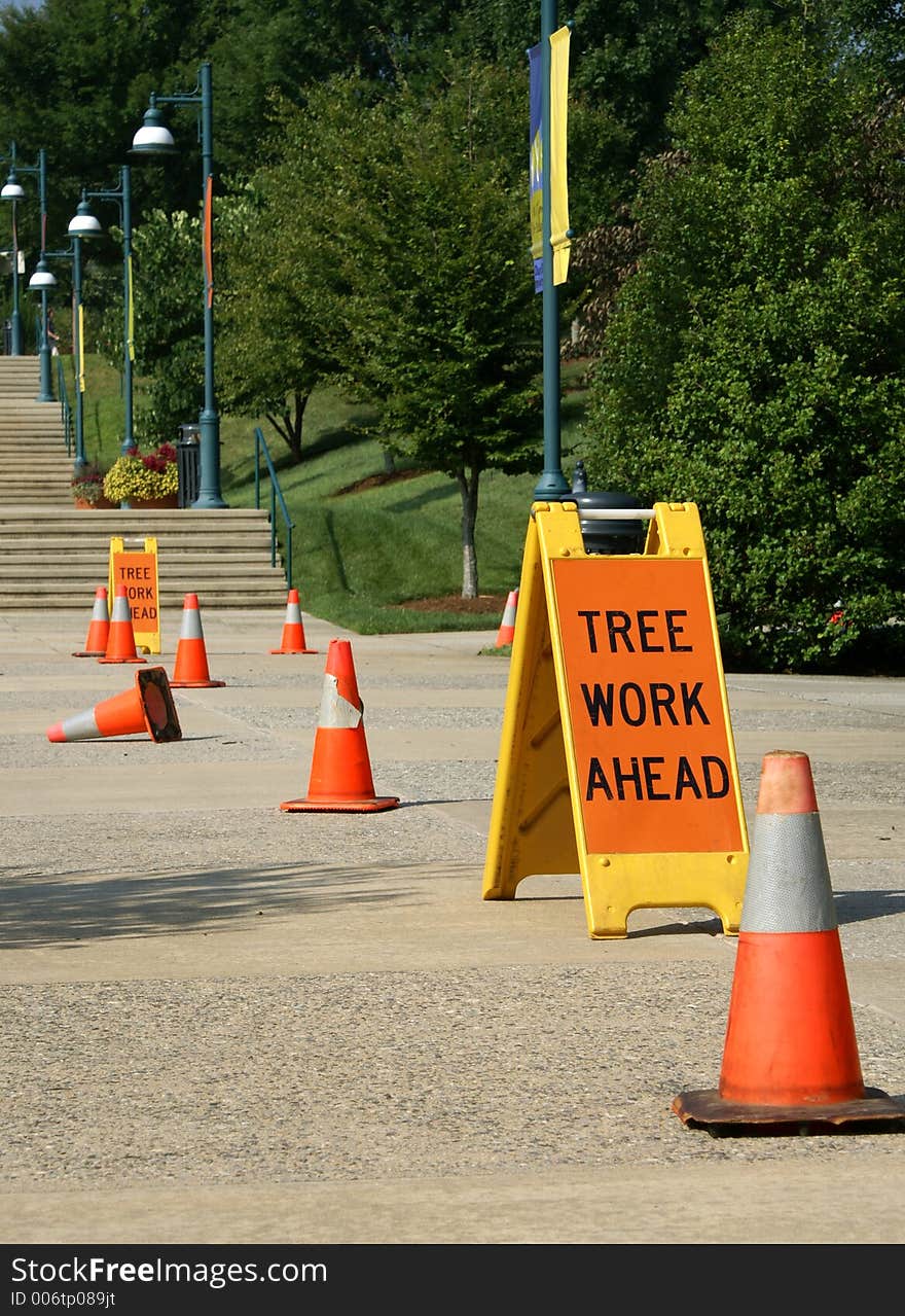 Tree Work Ahead Sign at an Arboretum