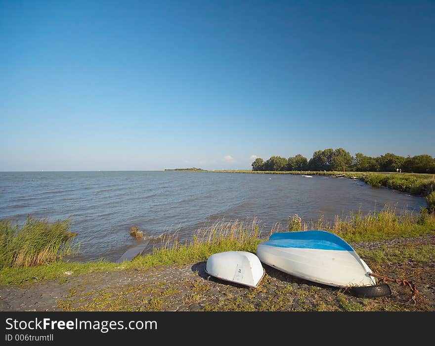 Boats on the shore in summer