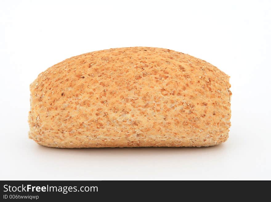 Healthy plain bread roll sandwich, close-up over white, isolated, macro, closeup, shallow dof. Healthy plain bread roll sandwich, close-up over white, isolated, macro, closeup, shallow dof