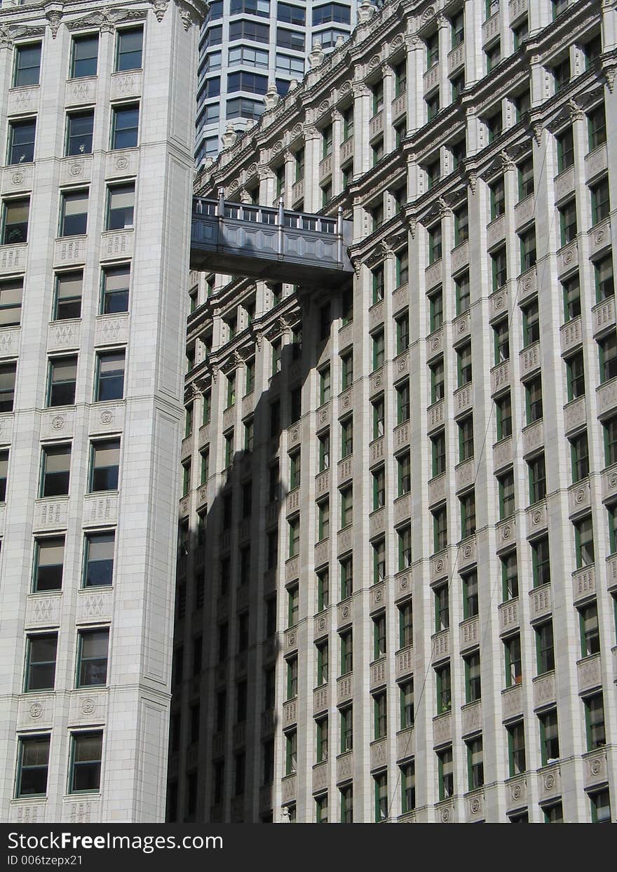 Detail of the bridge that links the two halves of the Wrigley Building, Chicago. Detail of the bridge that links the two halves of the Wrigley Building, Chicago