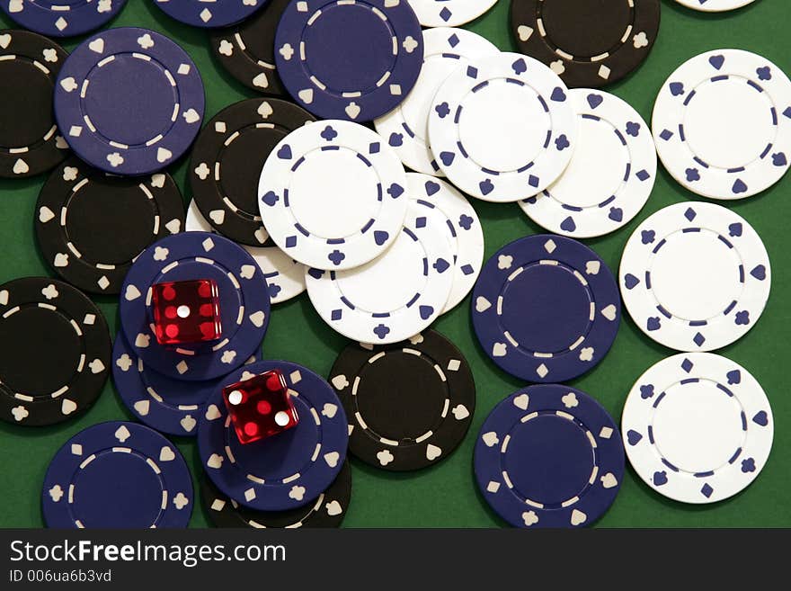 Casino Chips, Two Dices