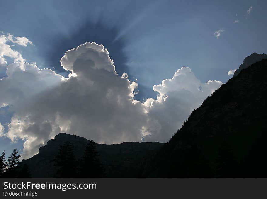 Big clouds in the mountains