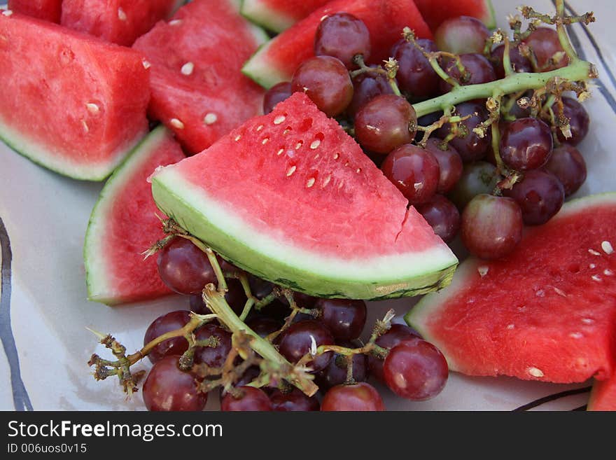 Watermelon and Red Grapes on a Platter