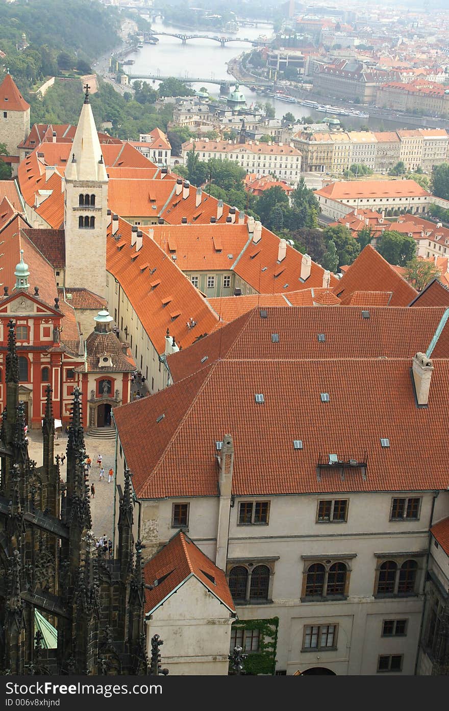 Prague Tile Roofs And River View