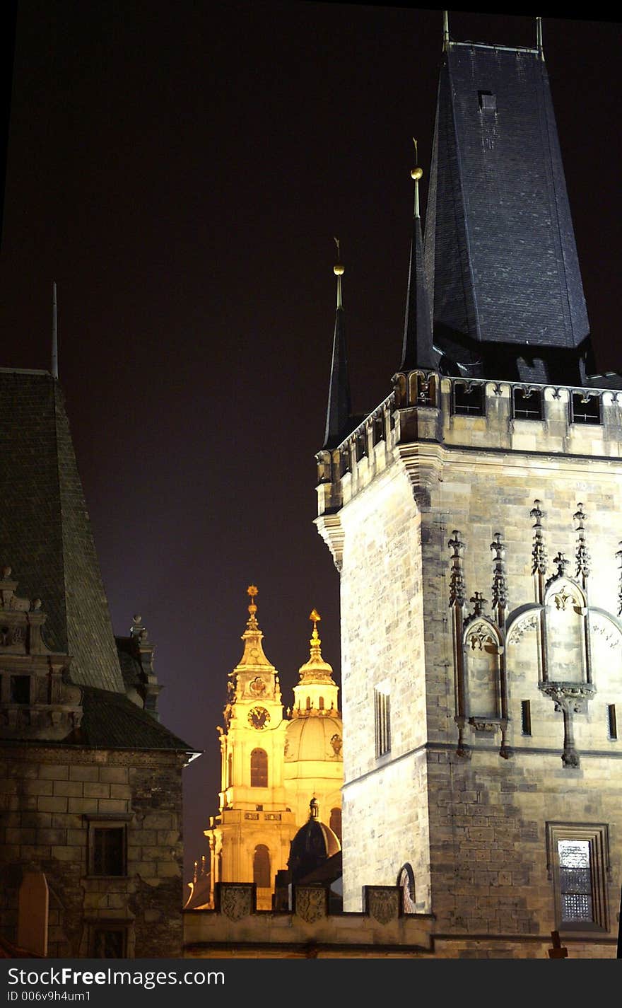 Charles bridge tower   at night