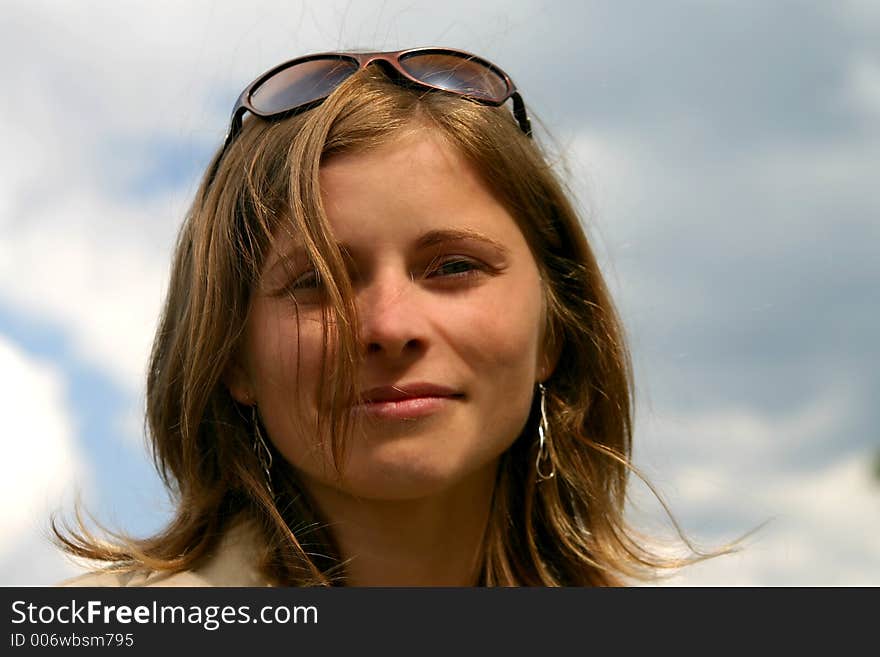 Beautiful women with sunglasess on head portrait. Beautiful women with sunglasess on head portrait