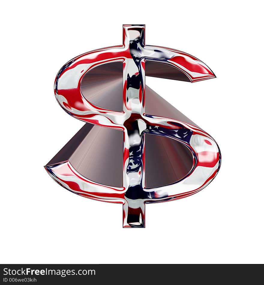 Glossy dollar sign reflecting stars and stripes inc clipping path. Glossy dollar sign reflecting stars and stripes inc clipping path