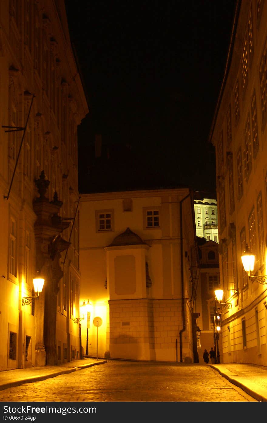 Prague street at night