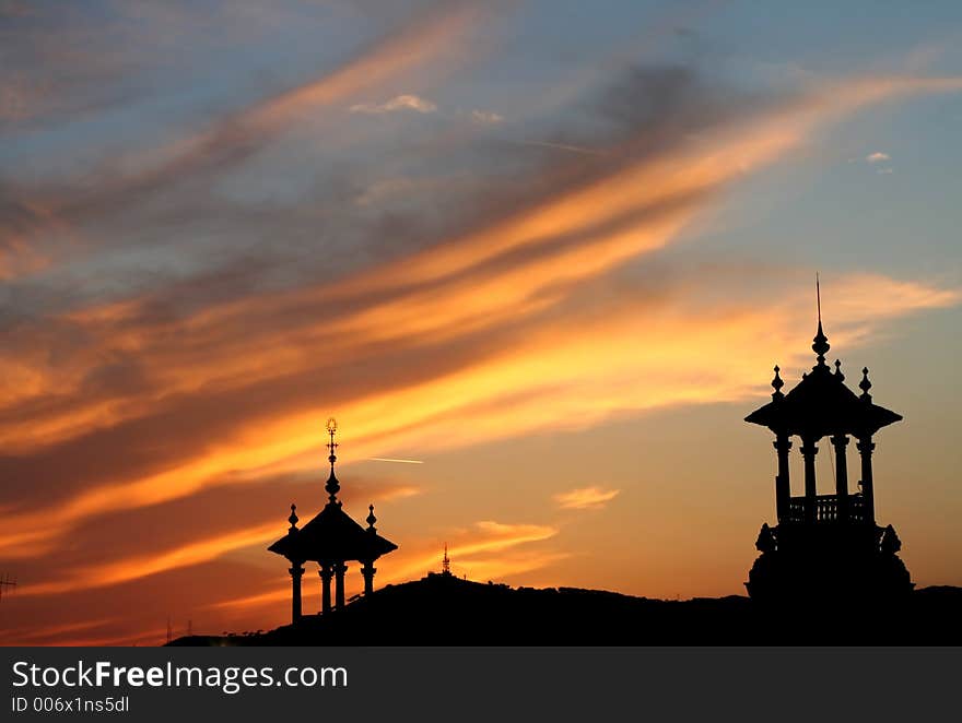 Silhouette of a tower at Barcelona, Spain. Silhouette of a tower at Barcelona, Spain