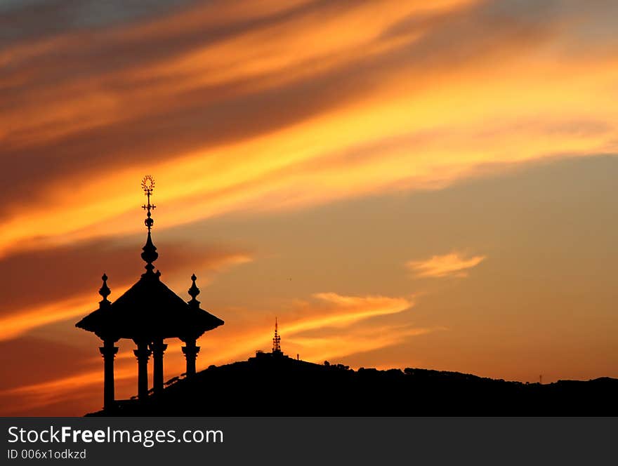 Silhouette of a tower at Barcelona, Spain. Silhouette of a tower at Barcelona, Spain