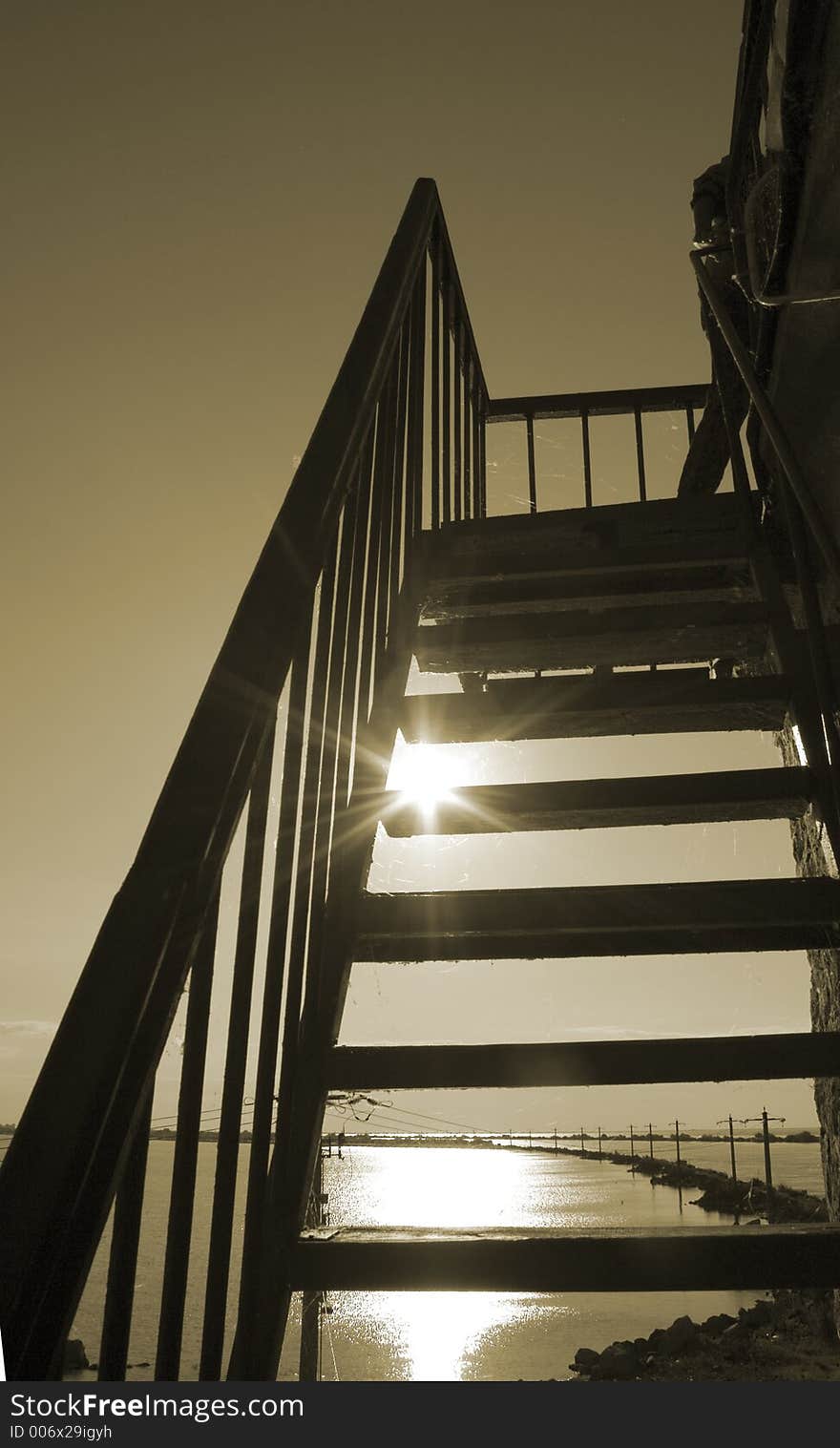 Stairs to the sun in sepia tone