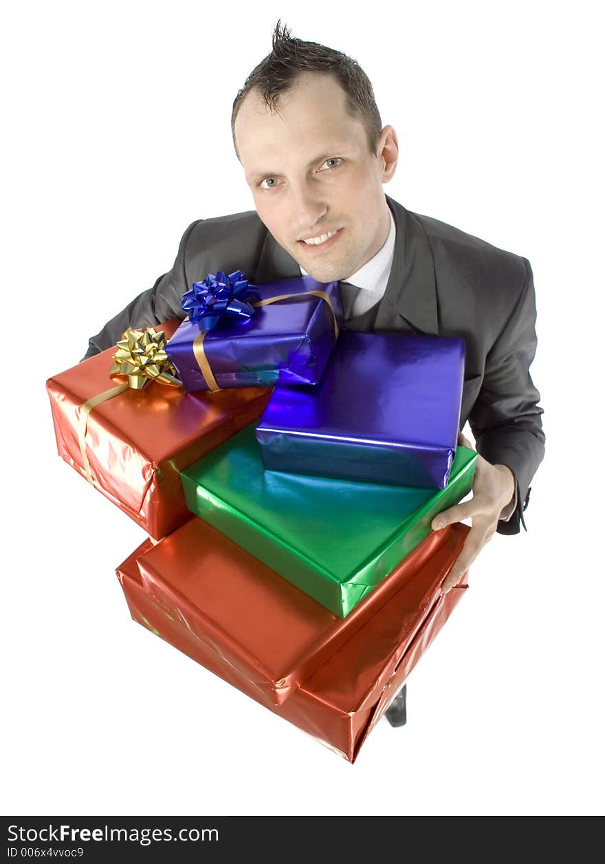 Isolated man with gifts