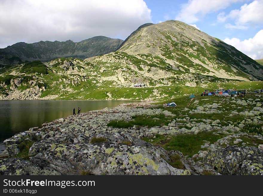 Mountain tent camp and small shellter near Bucura lake (Retezat Mountains - Romania). Mountain tent camp and small shellter near Bucura lake (Retezat Mountains - Romania)