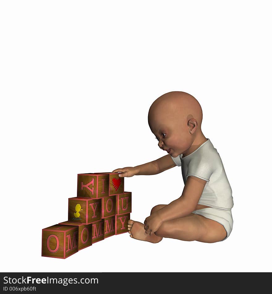 I love you Mommy. Baby playing with blocks.