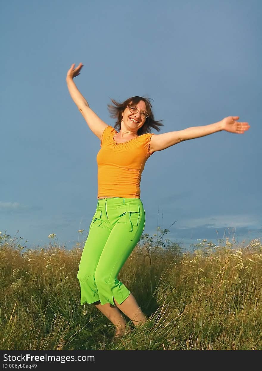 Glad girl in field