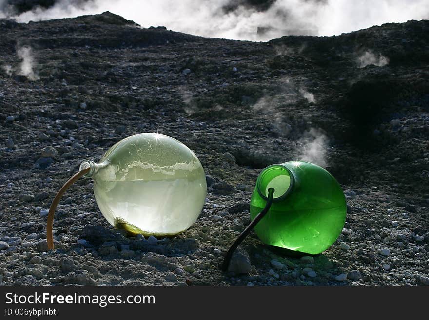 Sulphur collection in volcanic field in Pozzuoli, Italy. Sulphur collection in volcanic field in Pozzuoli, Italy.