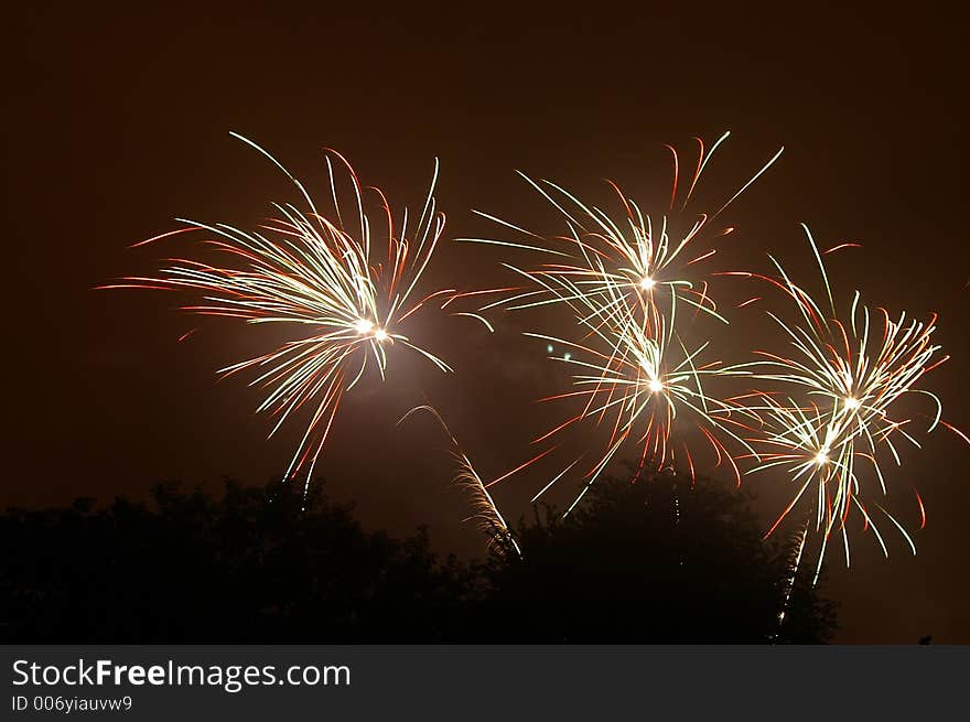 Flve multi-coloured fireworks. Flve multi-coloured fireworks