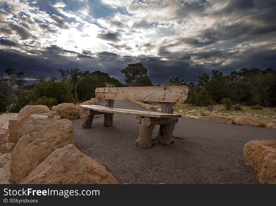 Lonely wooden bench