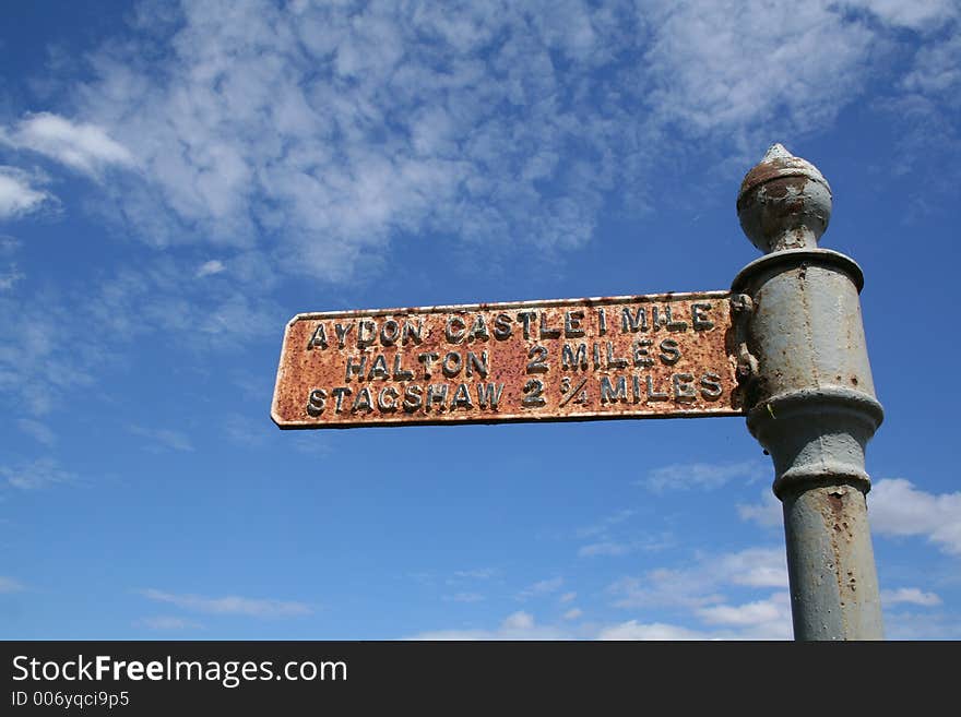 Old English road sign in Northumberland