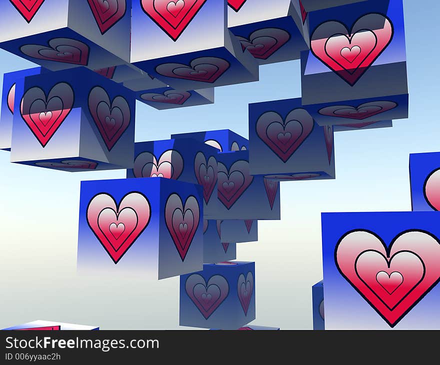 A set of cubed heart's for romantic concepts. A set of cubed heart's for romantic concepts.