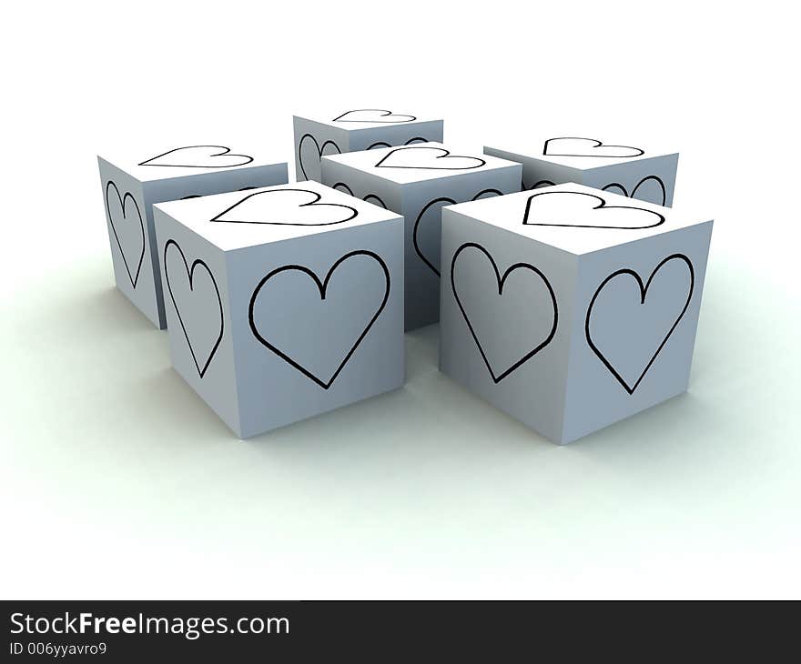 A set of cubed heart's for romantic concepts. A set of cubed heart's for romantic concepts.