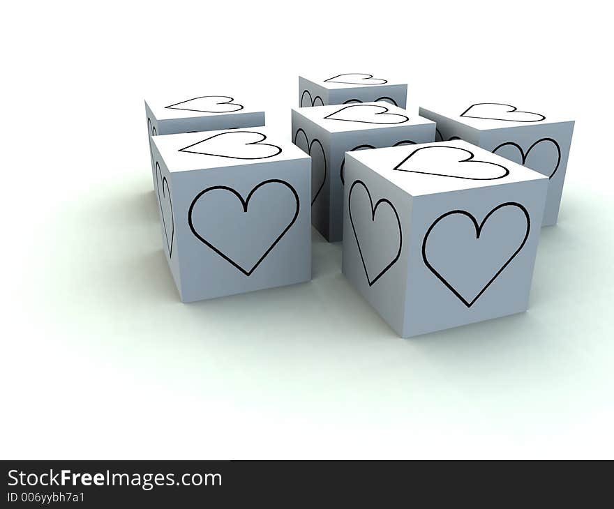 A set of cubed heart's for romantic concepts. A set of cubed heart's for romantic concepts.