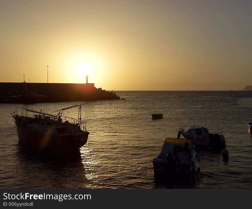 The sun down on harbour. The sun down on harbour