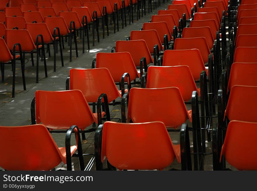 Empty seats in a city square